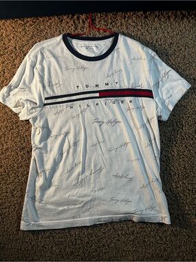 Tommy Hilfiger White Tee with Red & Navy Signature Stripe